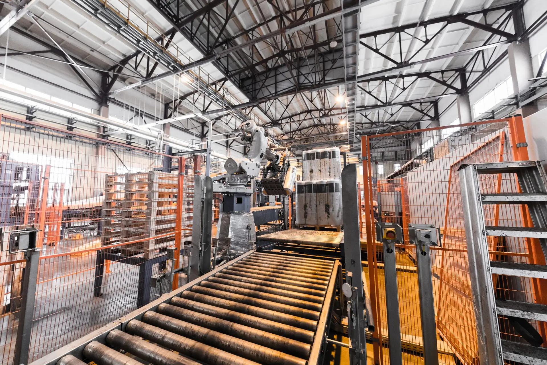 Modern operational plant equipment assembly line producing fiberglass heavy industry machinery metalworking workshop concept.