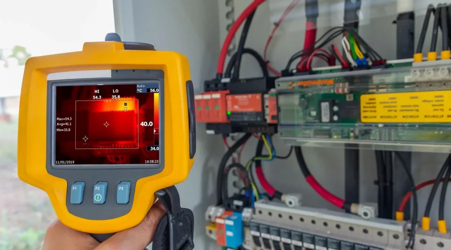 Wärmebildkamera zeigt bei der Elektrothermografie die Temperaturen einer Anlage