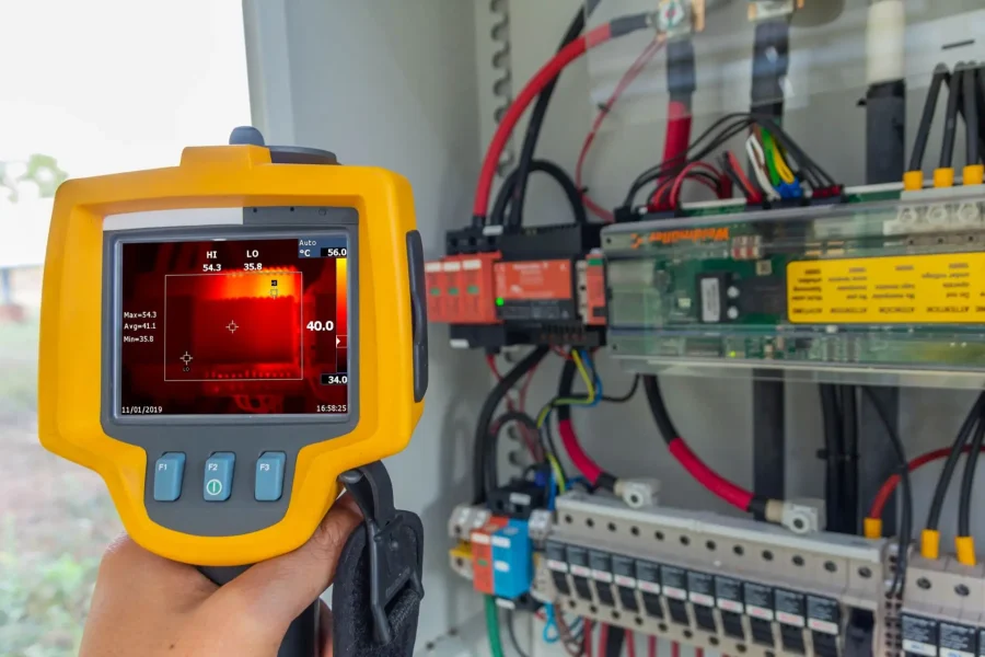 Wärmebildkamera zeigt bei der Elektrothermografie die Temperaturen einer Anlage